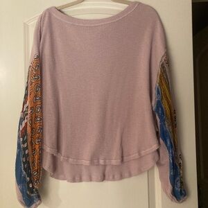 Boho Long Sleeve Top with Patterned Sleeves